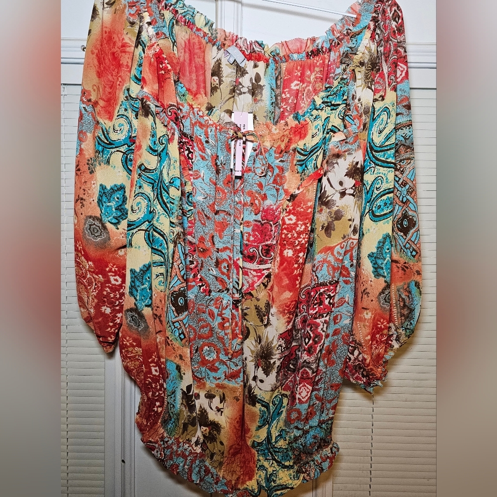 Violet & Claire Women's Blouse Shirt XL 3/4 Sleeve Flowy Peasant Boho Floral New